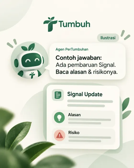 Ilustrasi Agen PerTumbuhan menjelaskan contoh pembaruan Signal, alasan, dan risiko