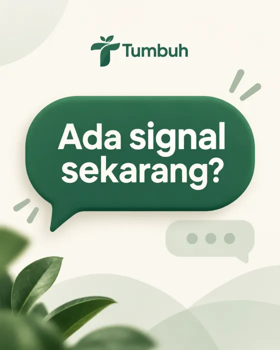 Ilustrasi pertanyaan Ada signal sekarang? dalam gaya visual Tumbuh